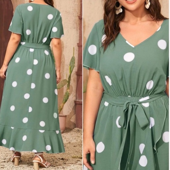 Plus Boho Blue  Polka Dot Ruffle Maxi Dress - Picture 10 of 11